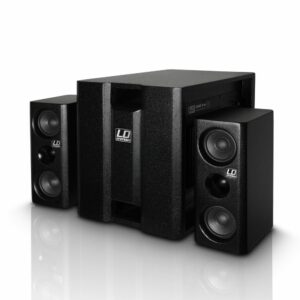 LD  DAVE8XS - Sistema completo de PA compacto activo, subwoofer de 8", altavoces medios/agudos de 4", Amplificador Clase A/B (BiAmp) Potencia del amplificador del sistema (RMS) 350 W. Potencia del amplificador del sistema (pico) 1400 W.