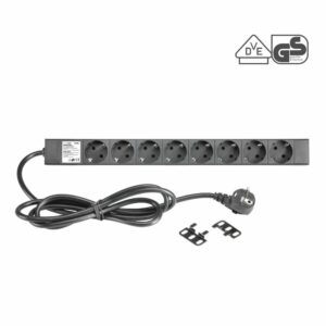 Adam Hall 19" Parts,  87471 - Base de Enchufes para rack 19" 1U , 8 Tomas de corriente schuko, certificado VDE