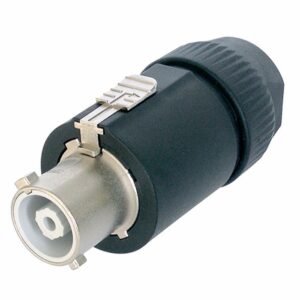 Neutrik NAC3FCHC - Conector de red aéreo PowerCon El conector consta de contactos de fase, neutro y tierra, con amperajes de 32 A y tensión de 250 V.