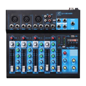 OQAN AUDIO  Q5 USB MIXER MK2 - Mesa de mezclas analógica PA , de 5 canales con reproductor de MP3 USB / Bluetooth. (3 canales mono + 1 estéreo).