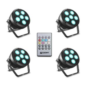 Cameo ROOT PAR 6 SET 1 - Focos PAR LED Set, 6 X 12 W. RGBWA + UV , compuesto por 4 x CLROOTPAR6 incluyendo un control remoto IR (CLPFLAT1REMOTE)