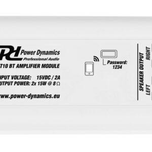 POWER DYNAMICS AUDIO  BT10 -  AMPLIFICADOR COMPACTO BT, de instalación, permite conectarse a cualquier altavoz estandar de baja impedancia (8 Ohms), perfecto para altavoces de techo y pared. El amplificador se empareja con cualquier unidad smart phones/ tablets con conexión BT