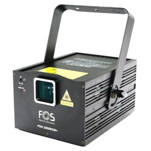 FOS 2000RGB - Láser RGB de alta calidad con 25 escáneres KPPS, Láser: R: 300mW + G: 300mW + B: 900mW, Longitud de onda: R: 635nm + G: 532nm + B: 450nm, Sonido activo, AUTO, ILDA PC, DMX512 (12 canales)