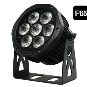 FOS TOURING PAR 7X15 IP HEX - Par led de aluminio resistente a la intemperie con conectores IP True powercon, apertura del haz: 25 °, 7 LED RGBW + ámbar + UV 15w (6 in1) Atenuador: 0-100% efecto stop / estroboscópico, aluminio 3 kg, sistema de refrigeración silencioso.