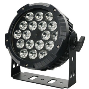 FOS PAR 18X10W PRO - Par led de aluminio de alta calidad profesional con entrada y salida powercon. Apertura del haz: 30 °, 18 LED RGBW de 10w (4 en 1) Atenuador: 0-100% efecto de parada / luz estroboscópica, sistema de refrigeración silencioso, aluminio 4,6 kg