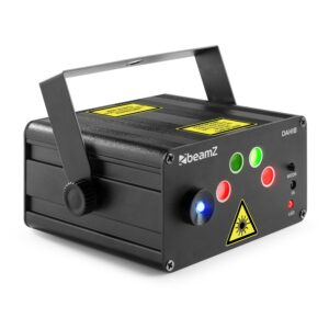 BeamZ -  DAHIB - DOBLE LASER RG GOBO CON LED AZUL, Doble Laser Pequeño y ligero Laser Rojo (100mW) y verde (50mW) Incl. remote control LED Colore: Azul