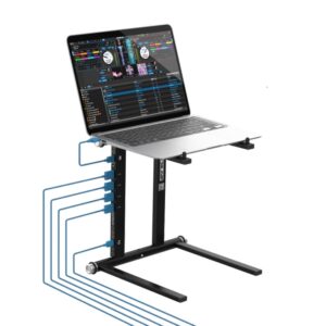 RELOOP - STAND HUB - Soporte para portátil con hub USB-C alimentado de 4 puertos Montaje en 6 posiciones Ideal DJ y productores  Sin drivers Ligero y plegable Montaje rápido y sin herramientas con bloqueos Gomas para proteger los  dispositivos y base de goma antideslizante 