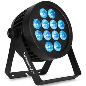 Beamz Pro -  BWA532 -  FOCO PAR ALUMINIO IP65 LED 12X 12W 4-EN-1, Mezcla de color RGBW 25x preset de colores Temperatura color 2700, 3200, 4300, 5600, 6500, 8000K 9x Shows pre-programados con ajuste de velocidad Dimmer electronico: 0 - 100%