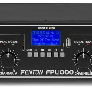 FENTON - FPL1000 -  AMPLIFICADOR DIGITAL LED AZULES + EQ, Utiliza tecnologia BT para audio streaming Reproductor media integrado Mando a distancia IR USB y SD slot, 4 entradas estereo seleccionables