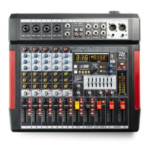 Power Dynamics -  PDM-T604 -  MEZCLADOR DE DIRECTO 6 CANALES DSP/MP3, equipados con un procesador de efectos DSP de 32 bits, ecualizador gráfico estéreo de 7 bandas, capacidad de transmisión BT y entrada/salida USB