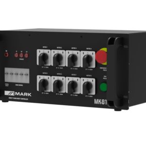 Mark - MK 819 - Control Potencia, Controlador para 8 motores trifásicos de 16 A. en formato rack 19",  Cada motor tiene su propio control con parada, giro normal e inversión.