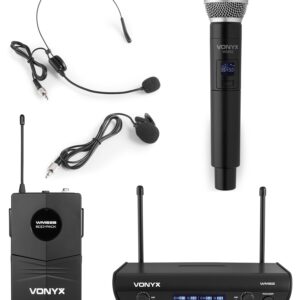 VONYX - VM82C - Receptor compacto UHF con micrófono de mano y micro de diadema