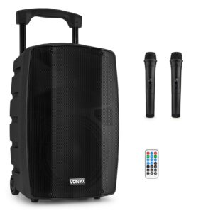 Vonyx - VSP200  - SISTEMA PORTÁTIL DE SONIDO 10” Con batería, SD, BT, USB , MP3,  2 Micros de mano, 200 W.