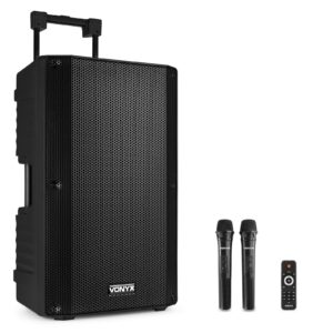 Vonyx - VSA700 -  SISTEMA PORTÁTIL 15" Trolley Sistema de audio portátil todo en uno, BT,USB, SD , 500W. RMS, 1000W. DE PICO, 2 MICRÓFONOS DE MANO